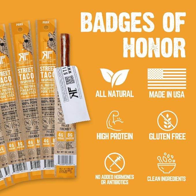 Righteous Felon Meat Sticks | 100% Pork Sticks | Keto, Gluten-Free, Low Sugar, High Protein Healthy Snacks | Valentines Day Jerky Gifts for Men | Street Taco Pork Sticks, 24 Count