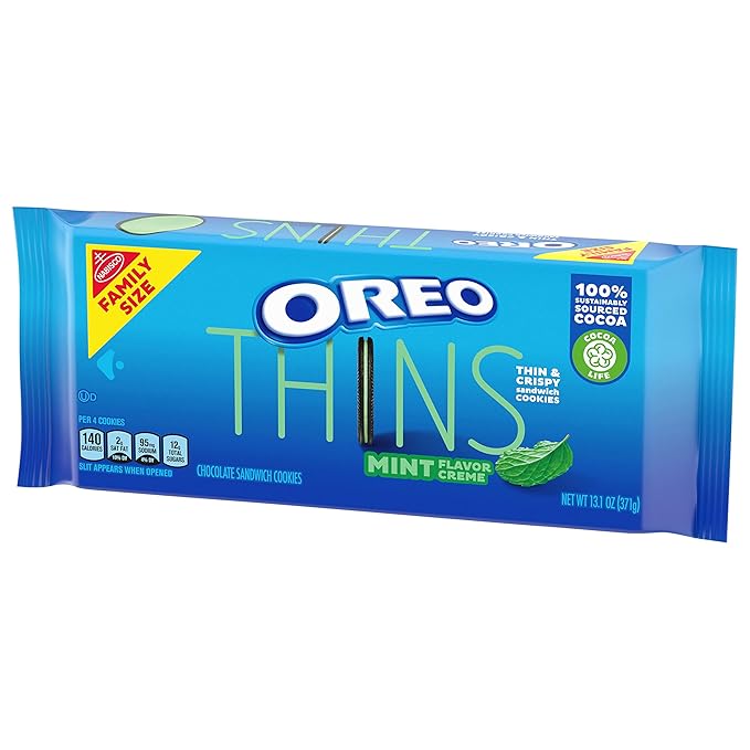 OREO Thins Mint Creme Chocolate Sandwich Cookies, Family Size, 12 - 13.1 oz Packs