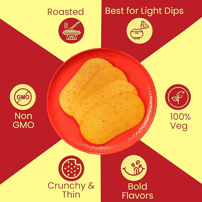Disc-O Thins Whole Wheat Crackers - Crunchy Roasted Snack, High-Fiber & Low-Fat On-the-go Snack Chips, 88pcs (Variety Pack of 6) - Healthy Travel Snack, Non-GMO - Great with Dips, Salsa or Tea & Coffee