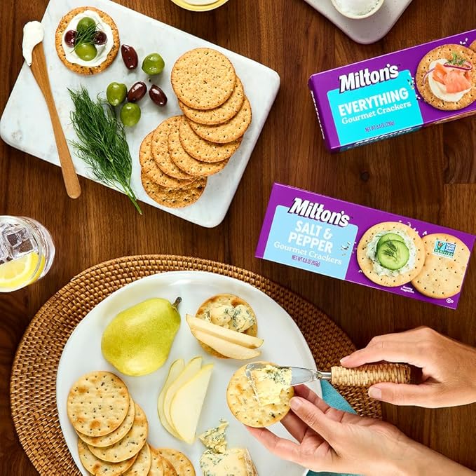 Milton's Gourmet Crackers, Salt & Pepper - Non-GMO Project Verified, Natural Ingredients, Kosher, Great for Charcuterie Boards - 6.8 Oz, Pack of 3