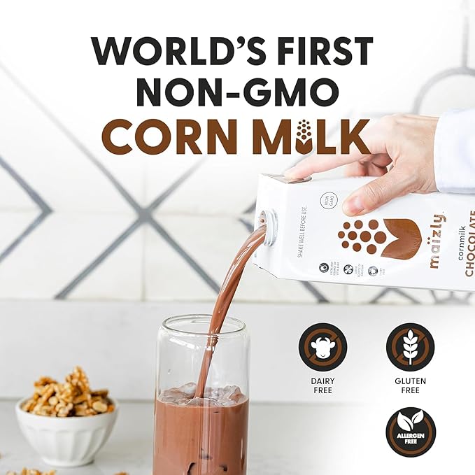 Maizly Chocolate Corn Milk 16 fl oz x 2 | Dairy‑Free, Gluten‑Free, Allergen‑Free Chocolate Milk Alternative Made From Non‑GMO Corn | Added Vitamins A, D, E & Calcium | Creamy Cocoa Flavor for Drinks & Recipes
