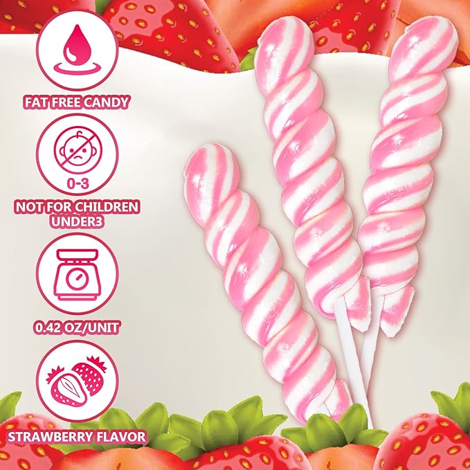 Pink Twisty & Swirl Lollipops 20 Pack, Baby Shower Candy Twist Lollipop Individually Wrapped Suckers, Valentine’s Lollipops Candy Bulk, Strawberry Gender Reveal