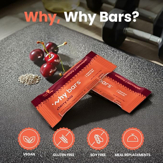 Why Bars, Superfood Protein Bars, 2.04 Ounce Bars - Protein Bar Superfood, Gluten Free, Non GMO, Organic, Vegan, Simple Ingredients (Cherry Chia)
