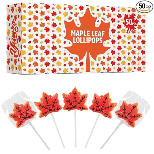 Maple Leaf Lollipops, 50 Pieces of Fall Candy Individually Wrapped, Perfect Fall Candy Favors for Fall, Autumn Parties, Cozy Fall Gatherings and Fall Celebrations