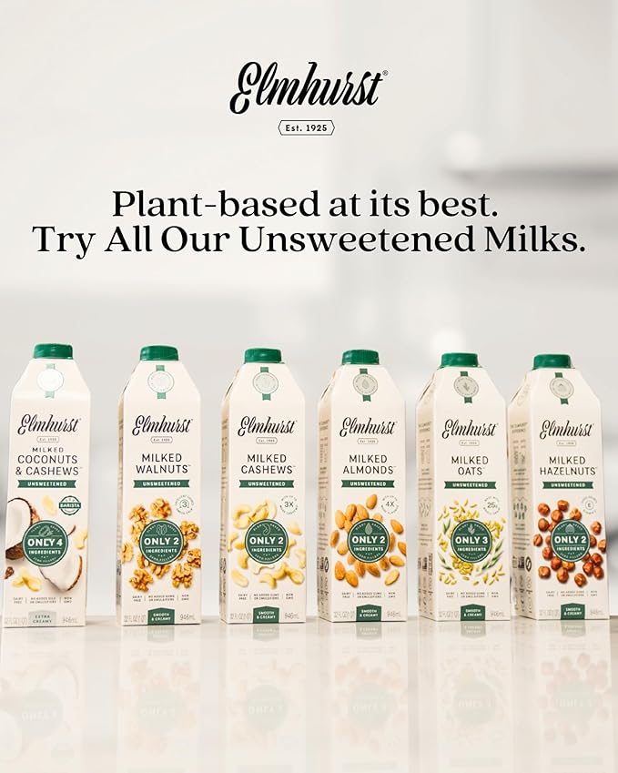 Elmhurst 1925 Unsweetened Walnut Milk - 32 Ounce (Pack of 6) Dairy-Free, Gluten-Free, Vegan, Kosher, Shelf Stable Milk Made with Water & Walnuts for Healthier, Simpler Plant-Based Alternatives