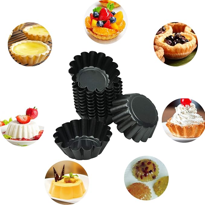 Proshopping 12 Pack Mini Tart Pan, Non-stick Carbon Steel Tart Molds, Pie Mould, Muffin Cupcake Pudding Maker - for Pies, Chinese Tart, Cakes (Size 2.6"x0.9")