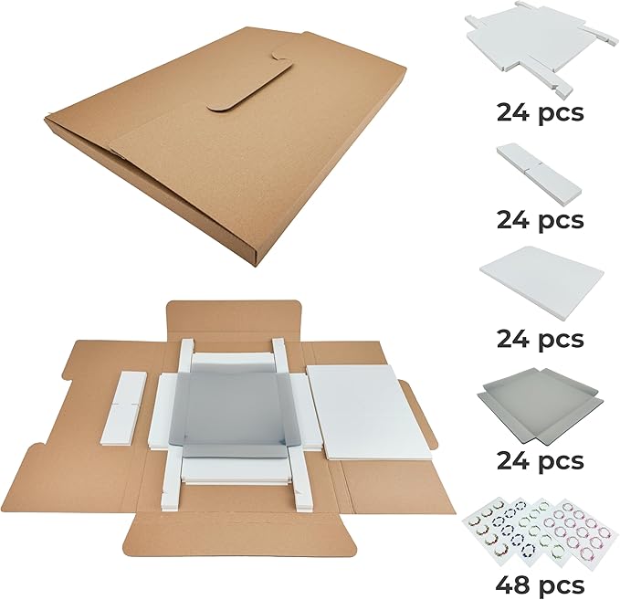 Diakarma Gift Boxes with Clear Cover, Bakery Treat Boxes for Small Cakes, Cookies, Desserts, Donuts, Pastries, Gifts, and Party Favors – Durable & Elegant (24 Pieces White Kraft, 8"x8"x1.2")