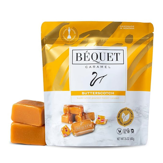 Béquet Caramel - Butterscotch Gourmet Candy - Candy Individually Wrapped - Made in Montana - Kosher (Star D) and Gluten Free - 24 Ounce Resealable Pouch