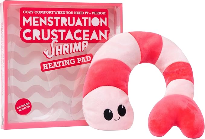 Menstruation Crustacean Shrimp by Relatable, Microwavable Heating Pad For Period Cramps, Cuddly Plushies, Great Gift Ideas for Loved Ones of All Ages, Includes 1 Lavender Scented Heating Pad Plushy