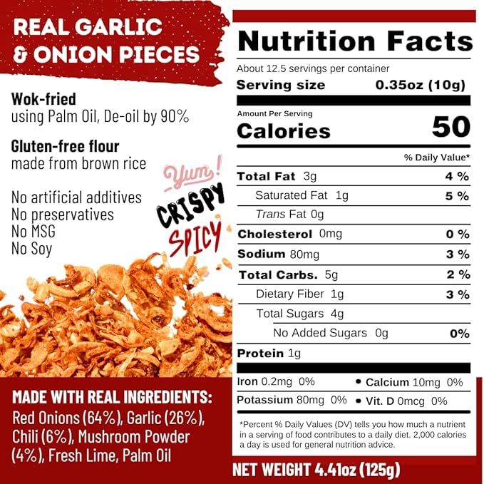 MaeMai Chili Crisp (MEDIUM HOT Spice) - Crunchy Spicy Onion & Garlic Flakes - All-Purpose Seasoning, Topper | Chili oil WITHOUT THE OIL. Crunchy condiment for ramen, rice, salad. 5.47 oz Resealable Bottle