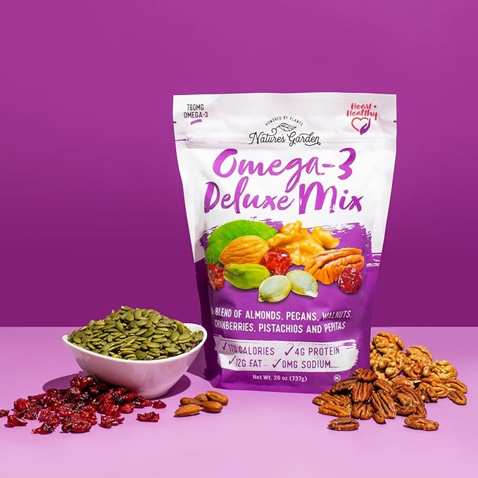 Nature's Garden Omega 3 Deluxe Mix - Healthy Trail Mix, Power Up, Heart Healthy, Gluten Free, Cholesterol Free, Sodium Free, No Artificial Ingredients - 40 Oz Bag