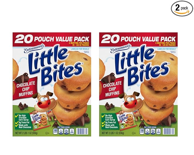 (Club Pack) Little Bites Chocolate Chip Muffins, 40 individual packs, (1.65 oz each), Mini Muffins, 66 oz Box