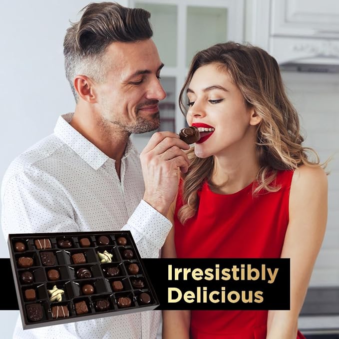 Gourmet Chocolate Gift Box Valentines, 27 Chocolates Pack of Premium Belgium Assorted Chocolate, Ideal for Valentine's Day Gift Basket and Holiday Celebrations 11.3 OZ