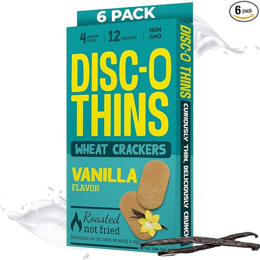 Disc-O Thins Roasted Wheat Crackers 72pcs (Vanilla)- Tea-Coffee On-the-go Snacks/ Healthy Breakfast Crackers- Ideal With Herbal & Black Tea or Coffee- Non GMO & Guilt Free Healthy Travel Snacks For Adults & Kids
