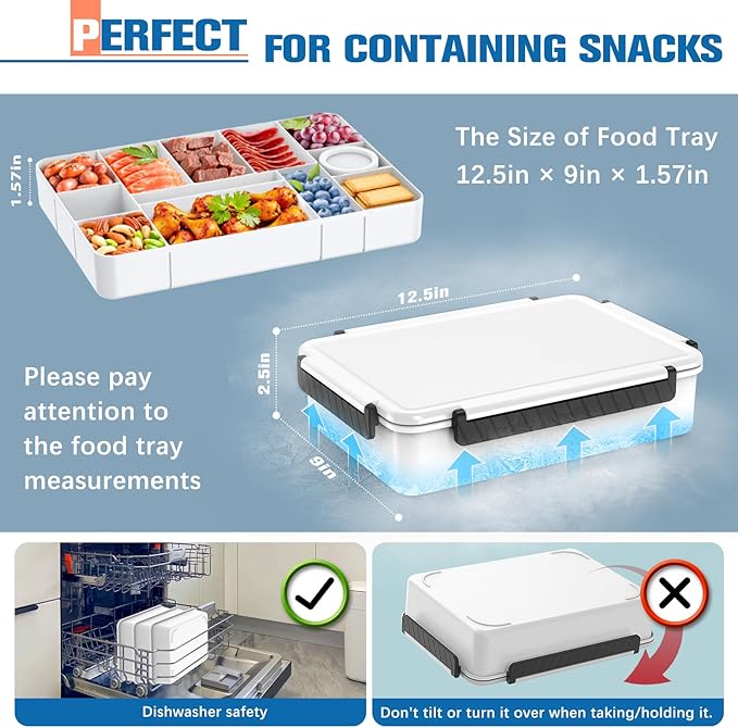 Chilled Portable Snackle Box Container Beach Essentials Insulated Bag Keep Food Warm, Divided Serving Tray Reusable Ice Pack Road Trip Essentials for Charcuterie Snack Picnic