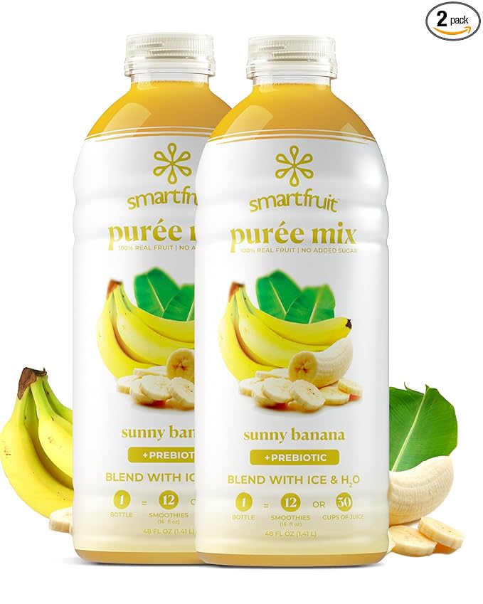 Smartfruit Sunny Banana + Oat Fiber – 100% Real Fruit Purée with Banana, Apple & Pineapple – Great for Smoothies, Juice, Yogurt, Cocktails, Teas & More – High in Vitamin A – 2-Pk, 48oz Each