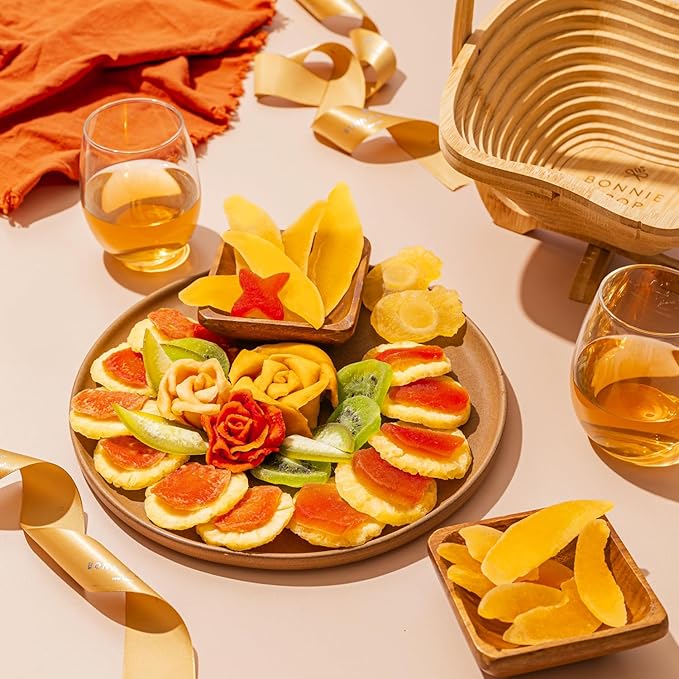 Dried Fruit Gift Basket with Wooden Tray – Healthy Gourmet Snack Box Variety – Holiday Food Tray for Corporate, Sympathy, Birthday & Thank You Gifts (Vegan, Kosher, Gluten‑Free)- Bonnie and Pop
