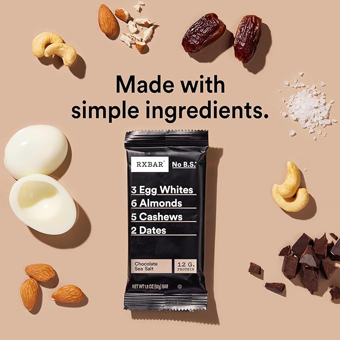 RXBAR Protein Bars, Protein Snack, Snack Bars, Chocolate Sea Salt, 22oz Box (12 Count)