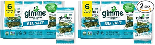 gimMe Seaweed, Sea Salt, 6 Count, Pack of 2 | Organic | Keto & Vegan | Gluten Free | Source of Iodine