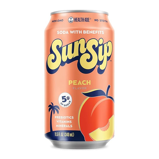 SunSip Prebiotic Soda by Health-Ade, Gut-Healthy Beverage, Soda Swap, Vitamins & Minerals, Naturally Sweetened with 5g of Sugar, Peach, 11.5 oz (12 Pack)
