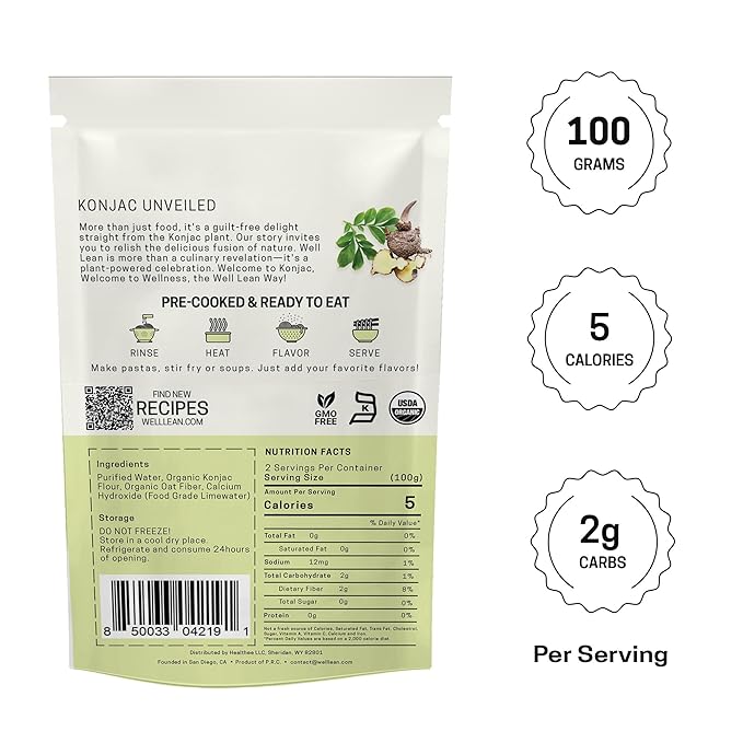 Well Lean USDA Organic Konjac Shirataki Rice - Low Carb, Keto Rice, 6 Pack (12 Servings) - Ideal for Keto, Paleo, and Low Carb Diets - Ready to Eat, Low Carb 2gm, Low 5 Cal