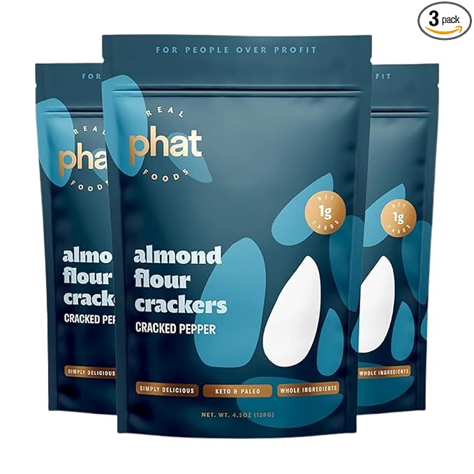 Pepper Almond Flour Crackers by Real Phat Foods - Low Carb, Gluten-Free Keto Crackers - Pack of 3 (Pepper)
