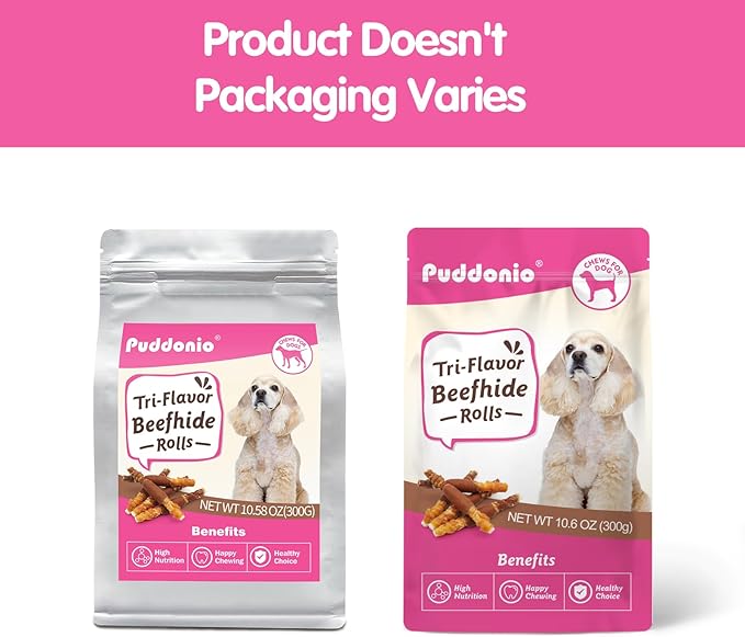 Puddonio Dog Treats, Triple Flavor Rawhide Sticks, Chicken, Duck & Chicken Liver, Chews for Medium & Small Dogs, 10.58 oz