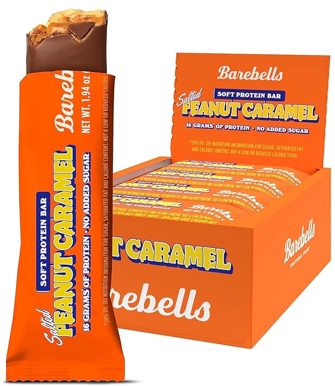 Barebells Soft Protein Bars, Salted Peanut Caramel - 12 Count, 16g High Protein Treats - Chocolate Nutrition Bar with 1g Total Sugars - On The Go Breakfast or Post-Workout Snack
