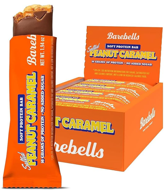 Barebells Soft Protein Bars, Salted Peanut Caramel - 12 Count, 16g High Protein Treats - Chocolate Nutrition Bar with 1g Total Sugars - On The Go Breakfast or Post-Workout Snack