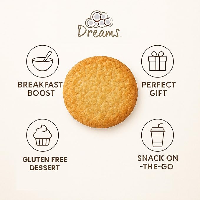 Dreams Coconut Cookies – 2 Boxes (8 Cookies Total) | Chocolate Chip & Plain Coconut Flavors | Gluten-Free, High Fiber, Non-GMO | Guilt-Free Wholesome Snack | Artisanal Recipe | 11.8oz