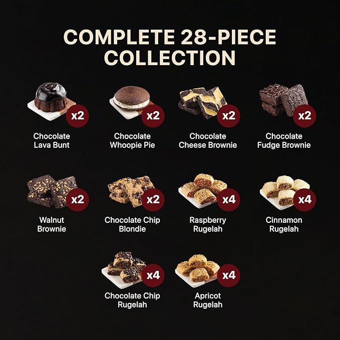 Dulcet Premium Gift Basket - Premium Assortment of Baked Goods - Valentines Gift Basket with Individually Wrapped Whoopie Pies, Brownies, Rugelah, and More - Personal Note Option Included.