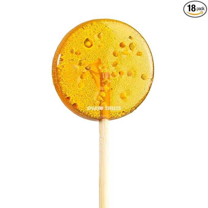 Sparko Sweets Natural Bee Pollen Honey Lollipops, 18 Pieces, Handcrafted in USA, No Artificial Ingredients or Corn Syrup, 0.75 Pound - Rich in Antioxidants, Perfect for Tea, Sore Throats, and Wholesome Snacking