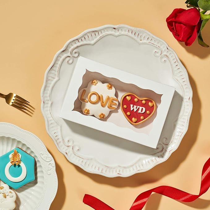 Romantic Baking DIY Assembly White 7 x 4 3/8 x 1in Cookies Boxes for Gift Giving Chocolate Truffle Bakery Brownie Pastry Boxes