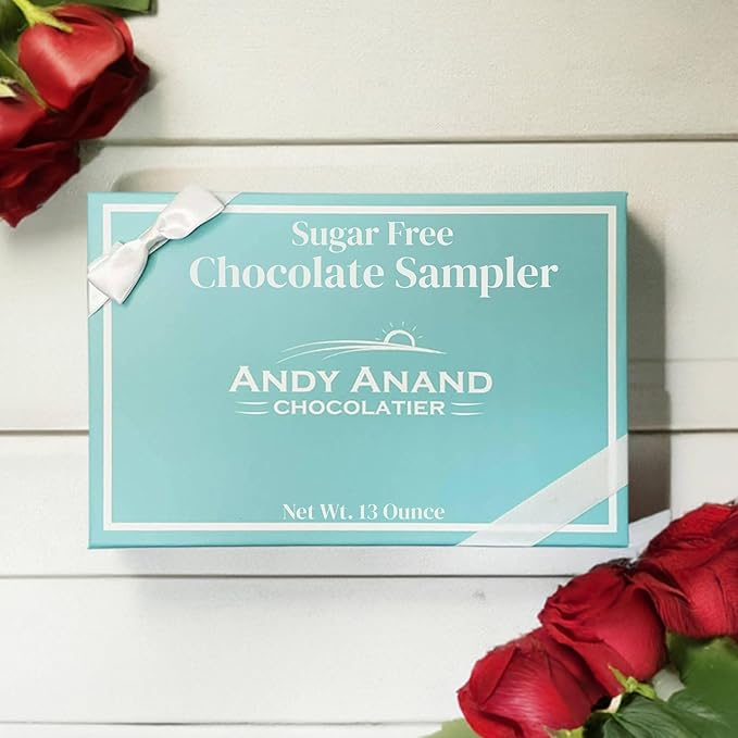 Andy Anand's Exquisite Sugar Free Chocolate Sampler: Unbelievably Delicious, Guilt-Free Indulgence in Assorted Gourmet Flavors, Gift Boxed (13 Oz) - Diabetic Friendly!
