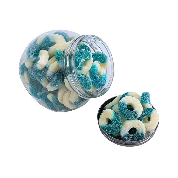 Blue Raspberry Flavored Gummy Rings -Fresh, Soft, and Chewy Sugar Dusted Gourmet Candy Ring Blue Gummies (1 Pound)