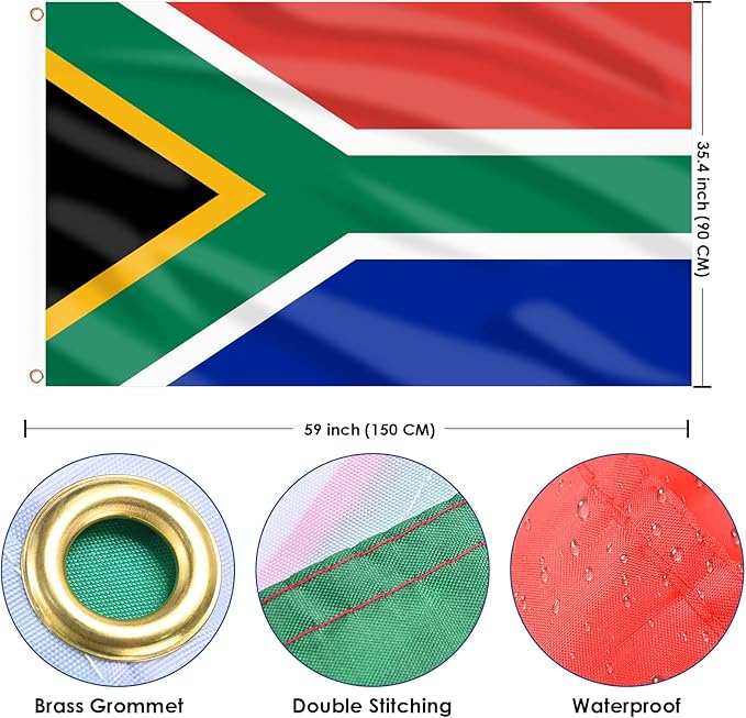 AhfuLife 2 Pcs South African Flag 3x5 Ft, Large South Africa Flags for Outside - Double Side with Brass Eyelets for Olympic Party Decorations, Bar Garden Street Decoration Indoor Outdoor