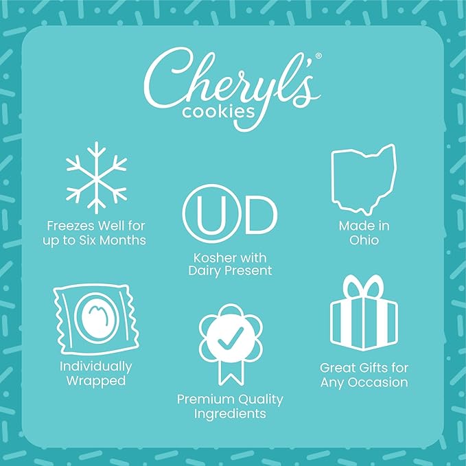 Cheryl's Cookies® Birthday Cookie Gift Tin,16 Individually Wrapped Buttercream-Frosted Cookies, Birthday Cake, Sugar, Chocolate Cake, Key Lime, Orange Citrus, Fruity Flavors, Kosher, Birthday Gift