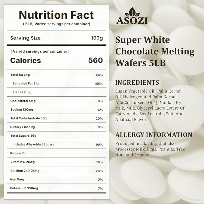Super White Chocolate Melting Wafers – 5lb Resealable Bag, Premium Melting Chocolate for Baking & Candy Coating Chocolate for Cookies, Truffles, Confections & Desserts (Super White Chocolate)