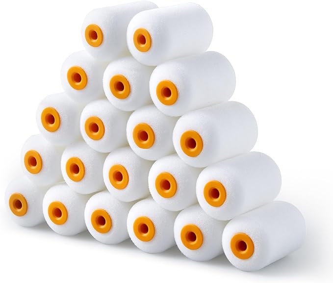 VOOMEY 2 Inch Mini Paint Roller Covers, 20-Pack, High Density Sponge Rollers, Reusable Small Paint Roller Kit for Trim, Corners & Smooth Surfaces