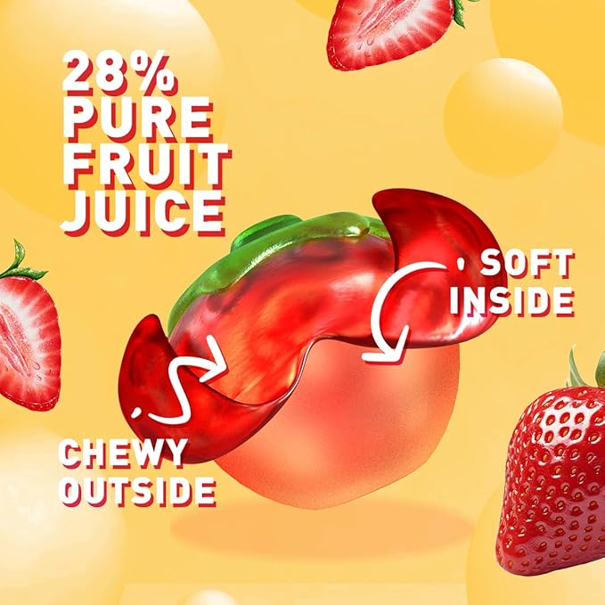 Happy Global Kozed Peelable Gummy Candy Strawberry Flavors 3 Pack, Fun Fruity Role Party Snack, Chewy Sweet Treat with Juicy Flavor,Halal-Certified Holiday Gifts