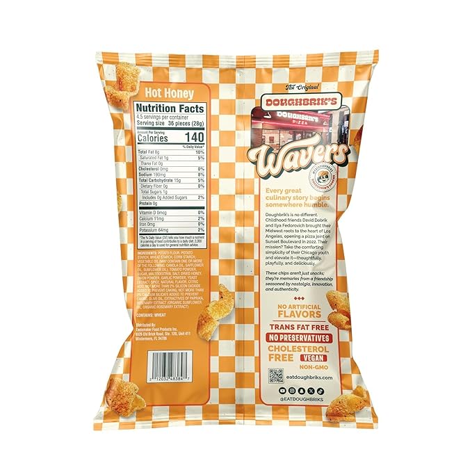 WAVERS by Doughbrik's Snacks, Hot Honey Flavor 4.5 oz Bags, Crispy Crunchy Texture Perfect Anytime Snack Made in the USA (6-Pack)