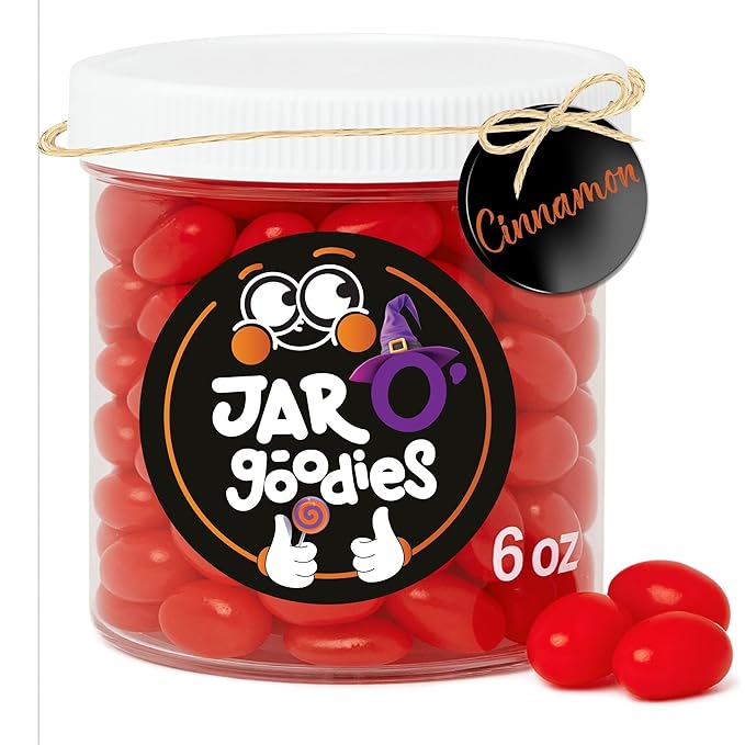 Jar O' Goodies - Valentines Day Sweet Treats, Cinnamon Jelly Beans Gift Set, Original Chewy Candies (6 Ounce, 1 Pack) Party Favor - Gluten & Nut Free, Kosher Parve