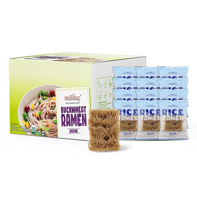 ONETANG Organic Buckwheat & Brown Rice Ramen Noodle, Gluten-Free Pasta, Whole Grain, Non-GMO, Kosher, Vegan 2.47 Oz (Pack Of 12)