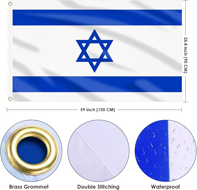 AhfuLife Israel Flags 3 x 5 Ft, Large Israel Flags for Outside - Double Side with Brass Eyelets for Israeli Party Decorations Indoor Outdoor
