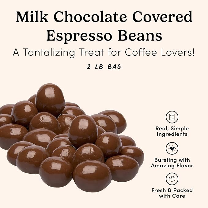 Nuts.com – Milk Chocolate Covered Espresso Beans – Sweet & Delicious Gourmet Snack for Adults, Good Source of Antioxidants & Caffeine – For Office, Holiday Parties & Home Snacking – Kosher Dairy – 2 Lb Bag