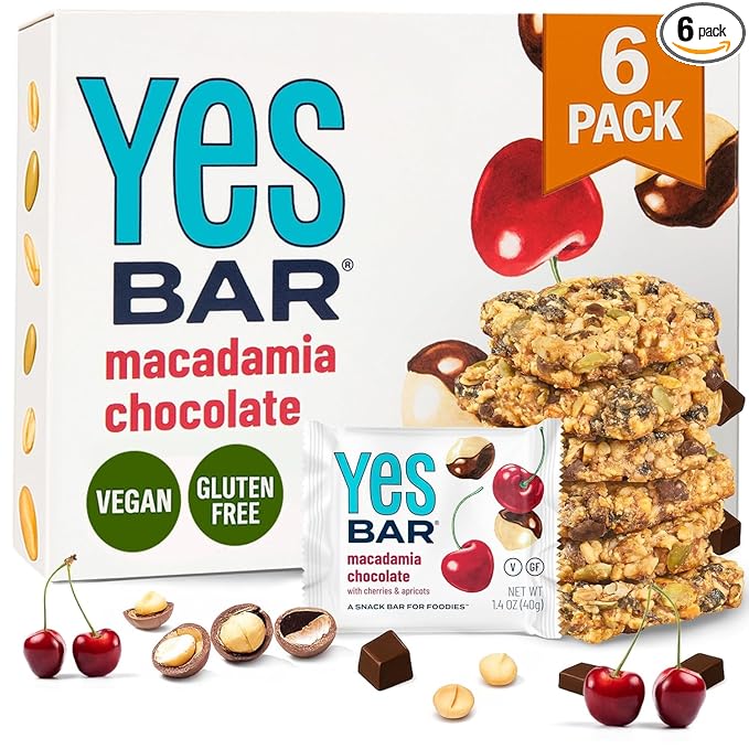 The YES Bar YES Bar – Macadamia Chocolate – Plant Based Protein, Decadent Snack Bar – Vegan, Paleo, Gluten Free, Dairy Free, Low Sugar, Healthy Snack, Breakfast, Low Carb, Keto Friendly (Pack of 6)