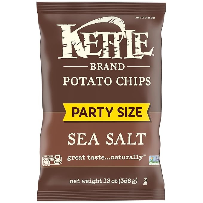 Kettle Brand Potato Chips, Sea Salt Kettle Chips, Party Size, 13 Oz (Pack of 2)