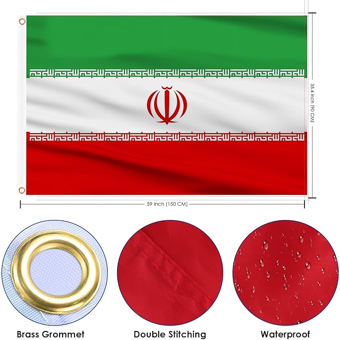 AhfuLife Iran Flag 3x5 Ft, Large Iran Flags for Outside - Double Side with Brass Eyelets for Olympic Party Decorations Bar Garden Street Decoration Indoor Outdoor