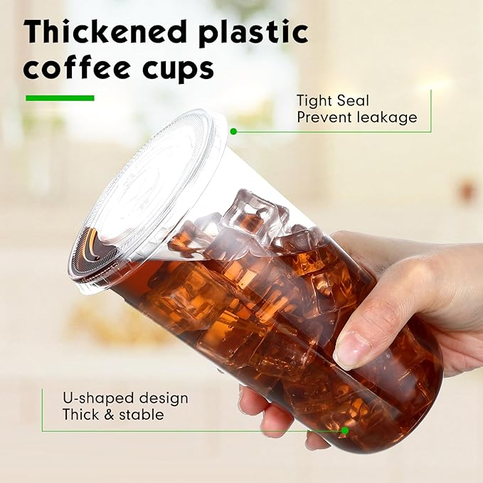 Ziliny 50 Sets Clear Plastic Cups with Lids and Straws, Disposable Iced Coffee Cups Drinking PET for Cold Drinks, Juice, Smoothie, Coffee Shops, Party, Christmas(Clear,20 oz)