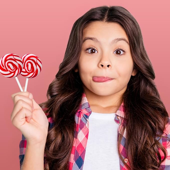 32 Pack Cranberry Red Twisty & Swirl Lollipops, Valentine's Day Swirl Lollipop Candies Individually Wrapped Bulk, Red Candy Lollipops Suckers for Birthday & Candy Buffet